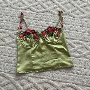 Floral Embroidered Green Camisole Top from princess polly